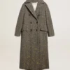 Cappotto lungo da donna a spina di pesce con dettagli gialli