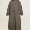 Cappotto lungo da donna a spina di pesce con dettagli gialli