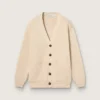 Cardigan da donna beige con scritta “Golden” sul retro