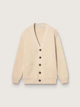 Cardigan da donna beige con scritta “Golden” sul retro