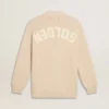 Cardigan da donna beige con scritta “Golden” sul retro