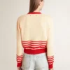 Cardigan da donna color crema con strisce rosse