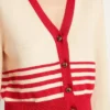 Cardigan da donna color crema con strisce rosse