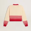 Cardigan da donna color crema con strisce rosse