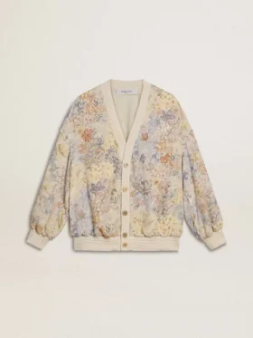 Cardigan da donna con stampa floreale e ricami
