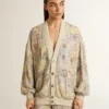 Cardigan da donna con stampa floreale e ricami