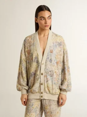 Cardigan da donna con stampa floreale e ricami