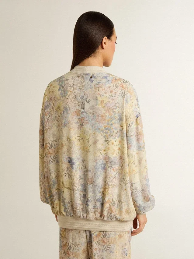 Cardigan da donna con stampa floreale e ricami