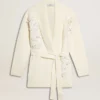 Cardigan da donna in cotone color crema con ricami floreali