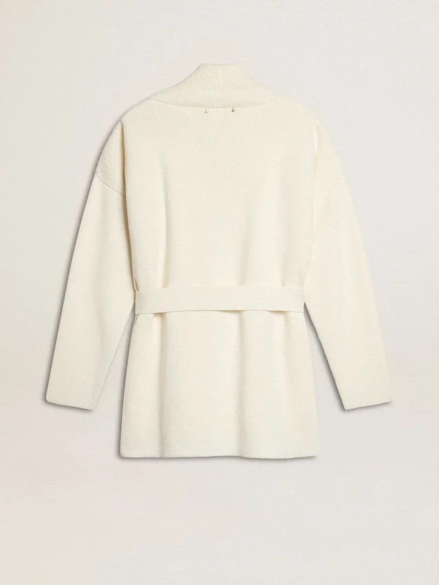 Cardigan da donna in cotone color crema con ricami floreali