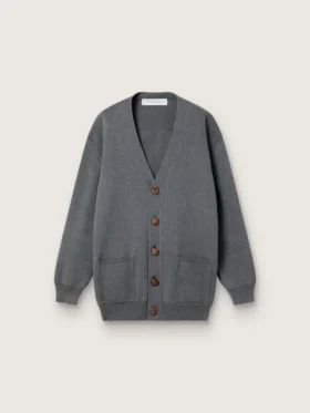Cardigan da donna in cotone grigio melange con logo sul retro