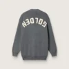 Cardigan da donna in cotone grigio melange con logo sul retro