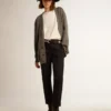 Cardigan da donna in cotone grigio melange con logo sul retro