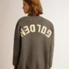 Cardigan da donna in cotone grigio melange con logo sul retro