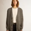 Cardigan da donna in cotone grigio melange con logo sul retro