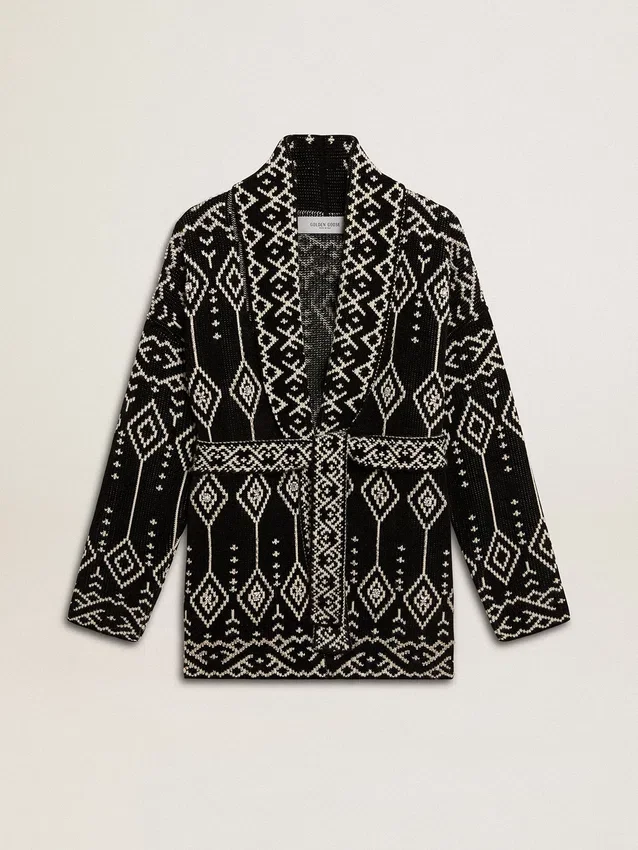 Cardigan da donna nero con cintura e cristalli