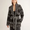 Cardigan da donna nero con cintura e cristalli