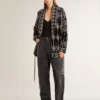 Cardigan da donna nero con cintura e cristalli