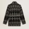 Cardigan da donna nero con cintura e cristalli