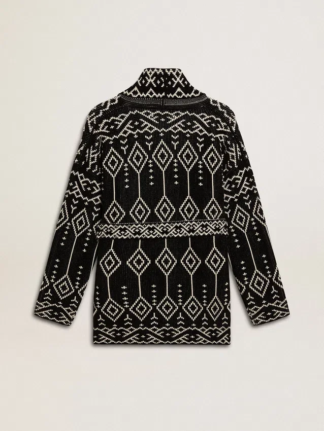 Cardigan da donna nero con cintura e cristalli