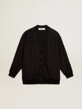 Cardigan da donna nero con ricamo sfumato