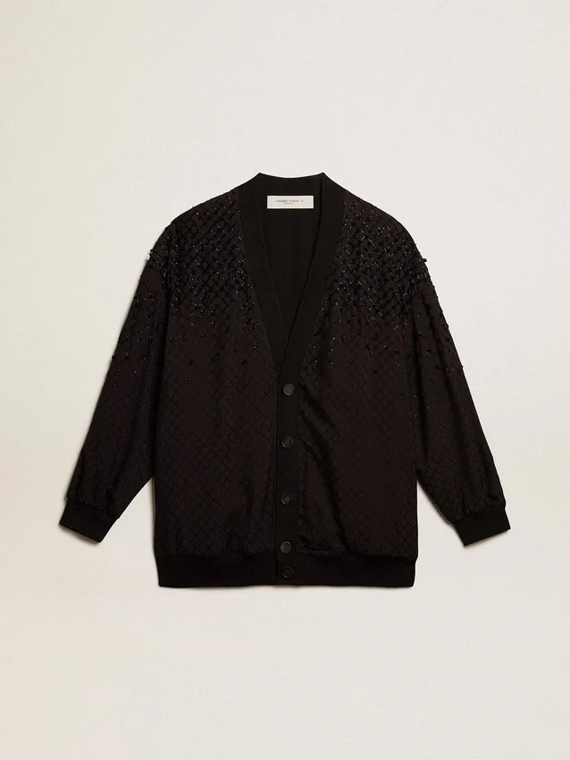 Cardigan da donna nero con ricamo sfumato