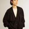 Cardigan da donna nero con ricamo sfumato