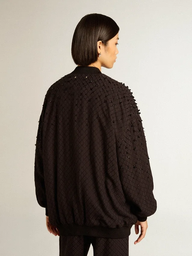 Cardigan da donna nero con ricamo sfumato