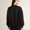 Cardigan da donna nero con ricamo tono su tono in perline in stile toile de jouy