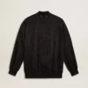 Cardigan da donna nero con ricamo tono su tono in perline in stile toile de jouy