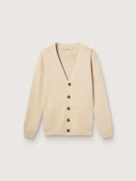 Cardigan da uomo beige con scritta “Golden” sul retro