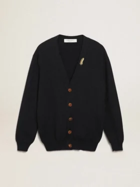 Cardigan della Golden Collection in cotone blu scuro con finitura consumata