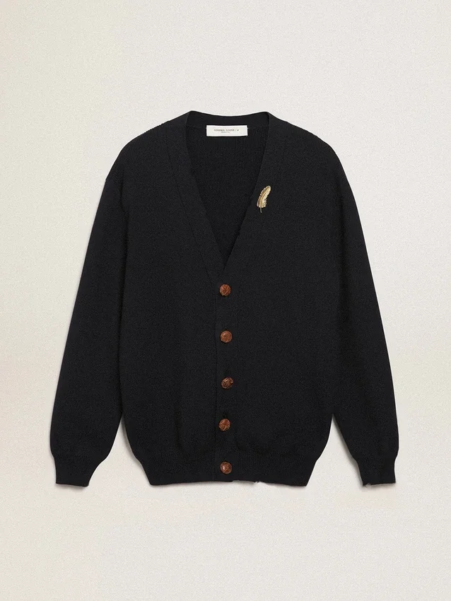 Cardigan della Golden Collection in cotone blu scuro con finitura consumata