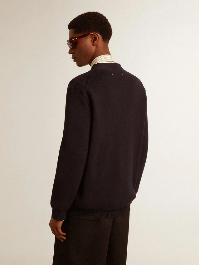 Cardigan della Golden Collection in cotone blu scuro con finitura consumata