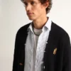Cardigan della Golden Collection in cotone blu scuro con finitura consumata