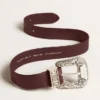 Cintura da donna in pelle bordeaux con fibbia decorata in argento
