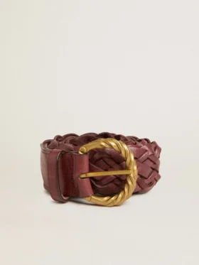 Cintura da donna in pelle intrecciata bordeaux