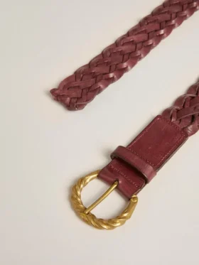 Cintura da donna in pelle intrecciata bordeaux