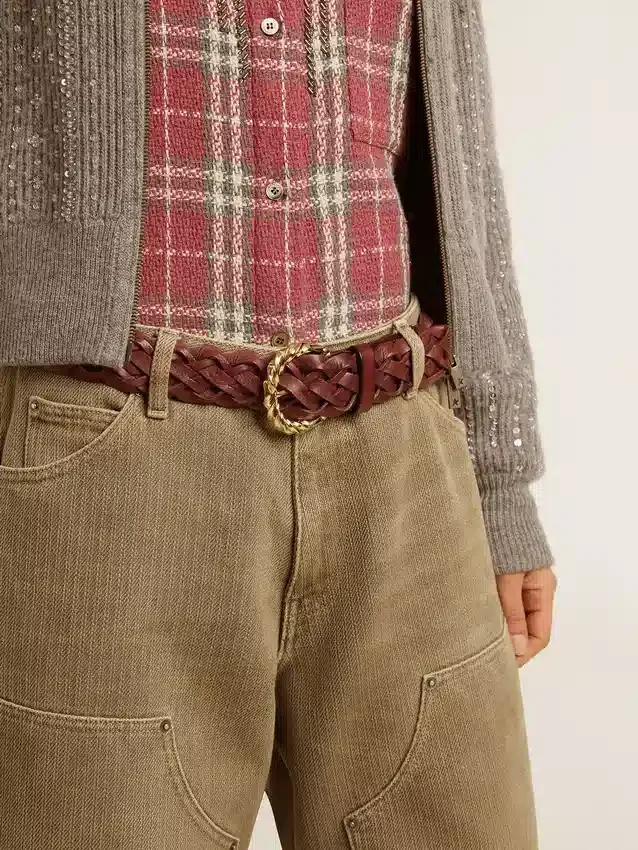 Cintura da donna in pelle intrecciata bordeaux