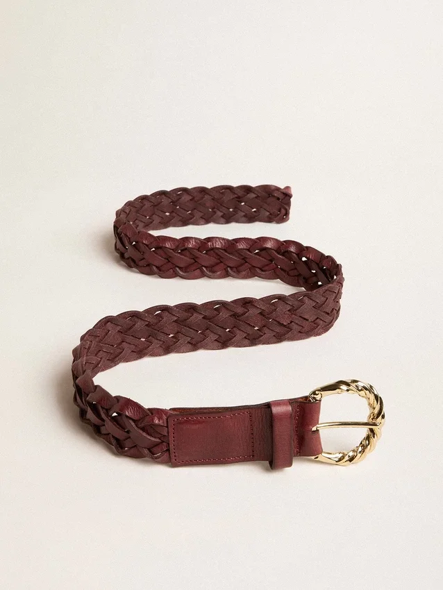 Cintura da donna in pelle intrecciata bordeaux