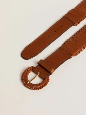 Cintura da donna in pelle intrecciata marrone