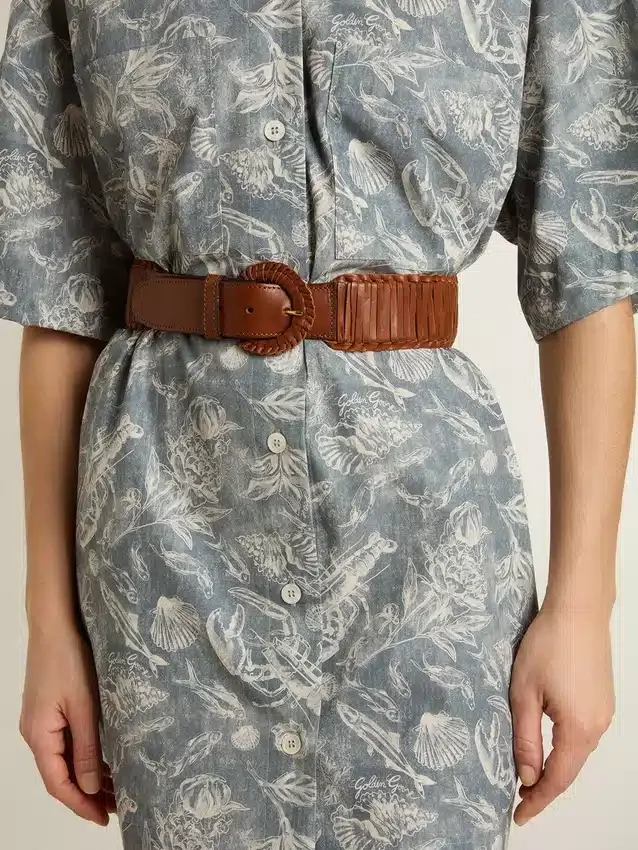 Cintura da donna in pelle intrecciata marrone