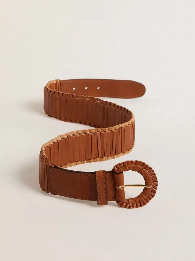 Cintura da donna in pelle intrecciata marrone