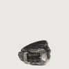 Cintura da donna in pelle nera con borchie