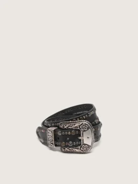 Cintura da donna in pelle nera con borchie