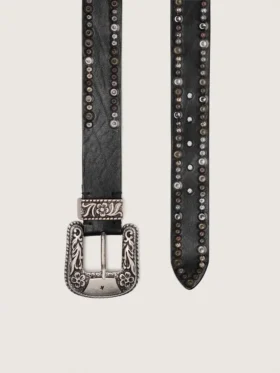 Cintura da donna in pelle nera con borchie