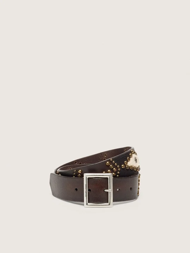 Cintura da donna Sierra in pelle color mogano con borchie decorative