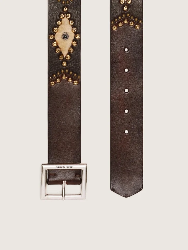 Cintura da donna Sierra in pelle color mogano con borchie decorative