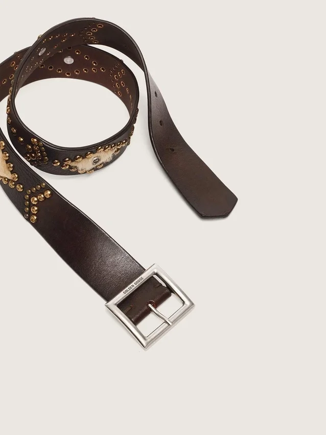 Cintura da donna Sierra in pelle color mogano con borchie decorative