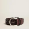 Cintura da uomo in pelle intrecciata marrone scuro